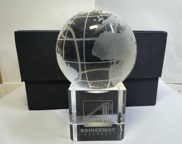 Bridgeway Express Engraved Optical Crystal Globe Award Paperweight with Box
