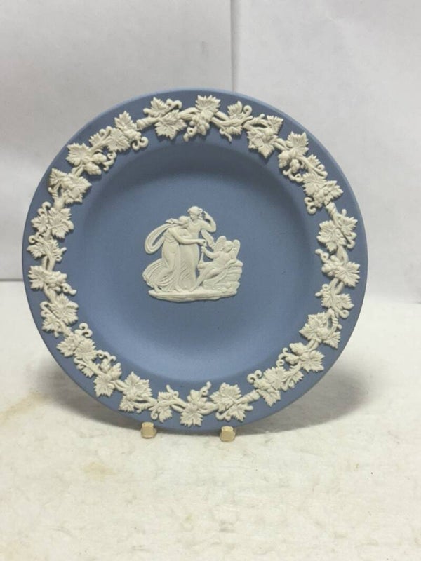 Vintage Wedgewood Jasperware Blue and White Small Round Pin Dish or Trinket Tray