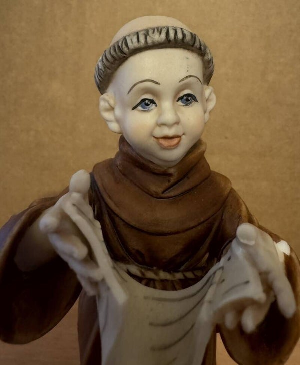 RARE VINTAGE ITALIAN CAPODIMONTE PORCELAIN MONK 6" TALL HOLDING PAPER WALKING