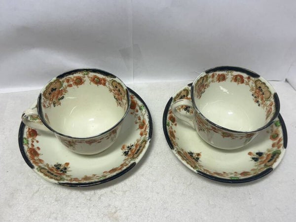 2 X Pre 1900 Royal Albert Japanese Imari Design Tea Cup And Saucers Vintage Rare