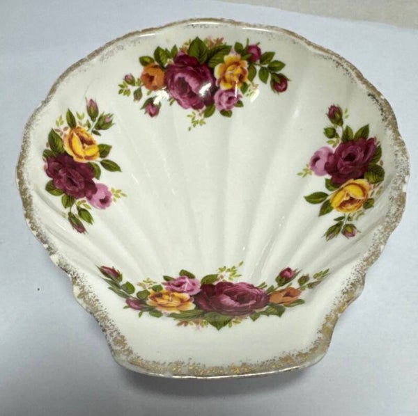 Old Cottage Roses Bone Shell Dish Bowl Trinket Soap Coin Country Shabby Chic