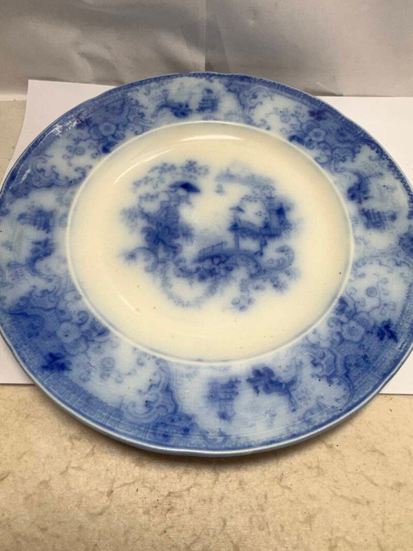 Set 12 Antique Nankin Flow Blue Ironstone Plates English Staffordshire c1890 10”