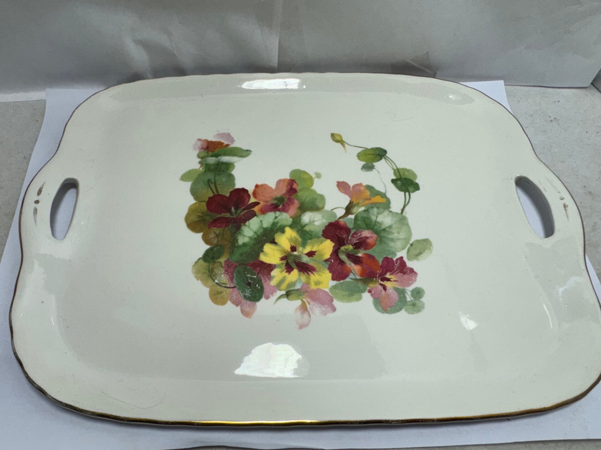 Antique c1900 Foreign Porcelain Tray Hand Painted Pansies Floral Serving Dish