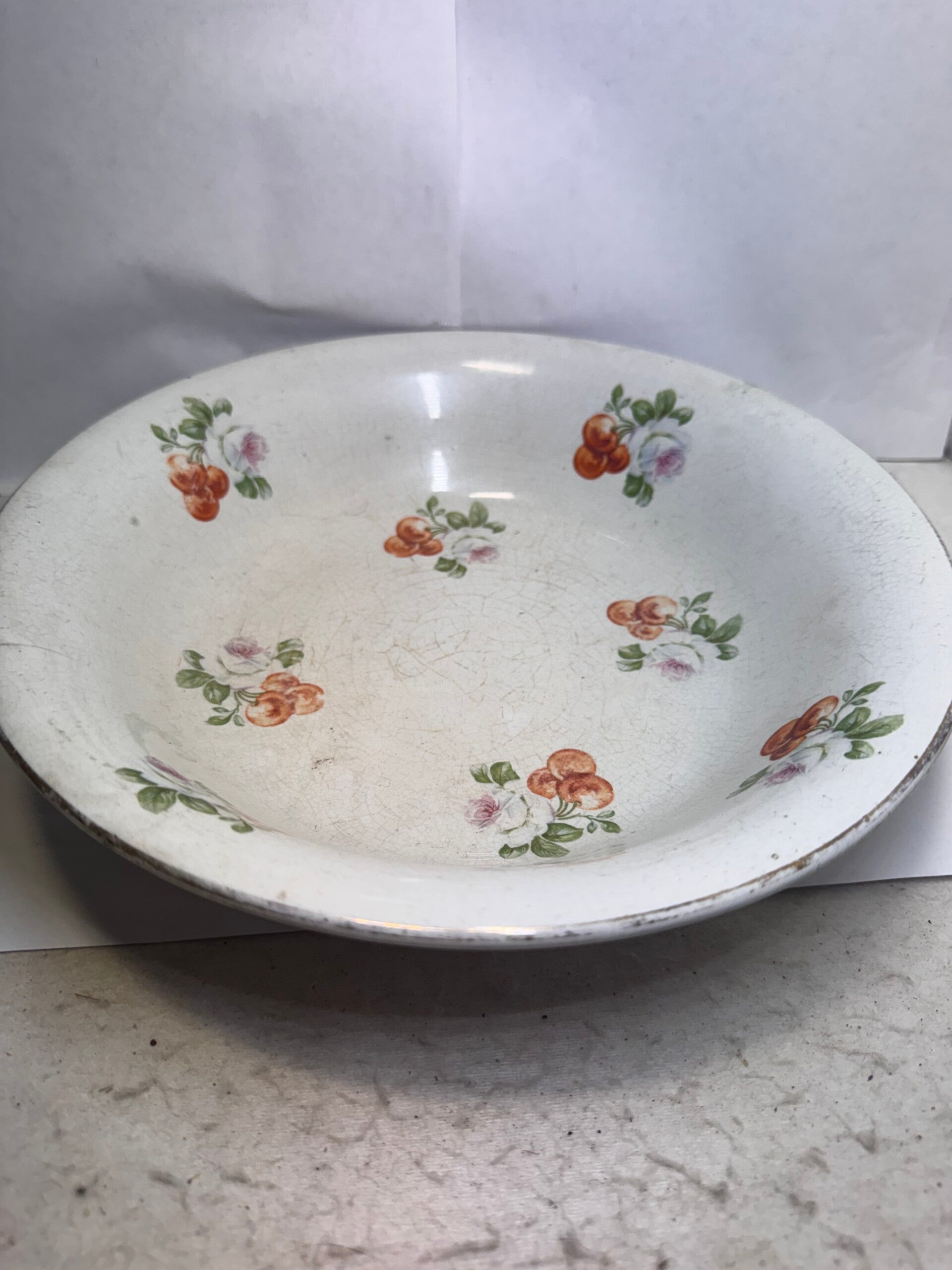 Vintage Made in England Floral Transferware Serving Bowl Crazed Glaze 1930s 40
