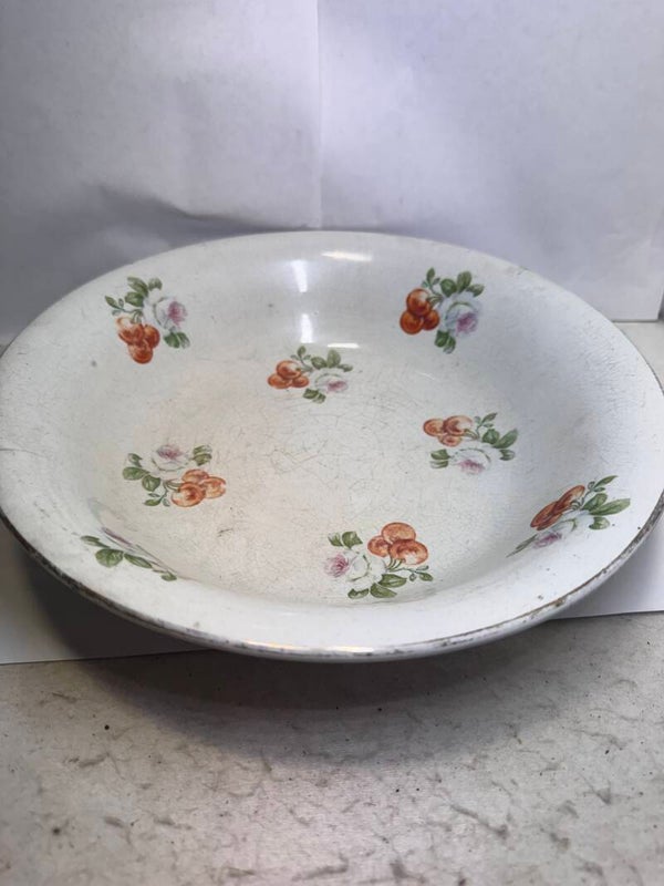 Vintage Made in England Floral Transferware Serving Bowl Crazed Glaze 1930s 40