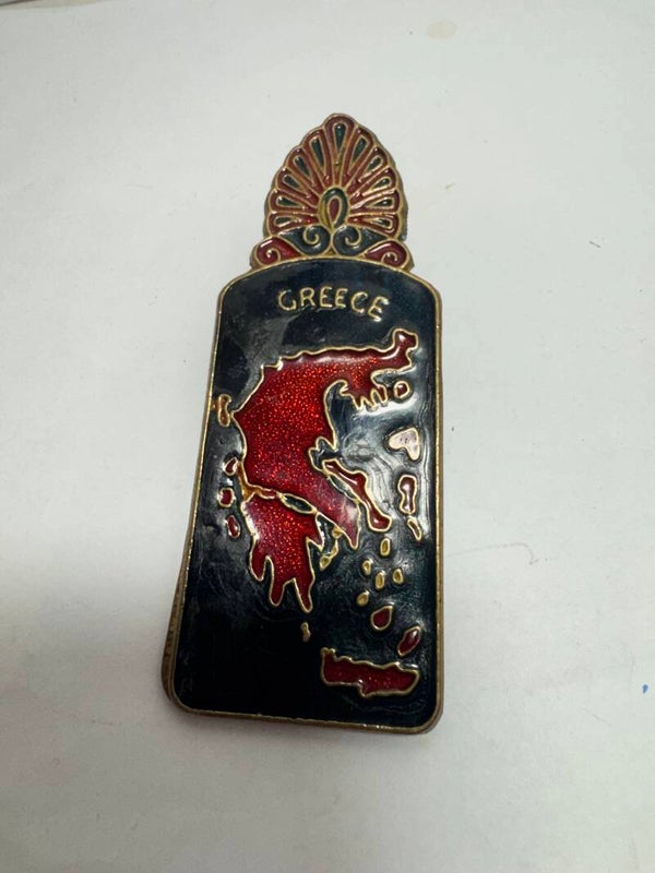 Vintage Greece Enamel Money Clip Greek Evzone Guard Souvenir Brass