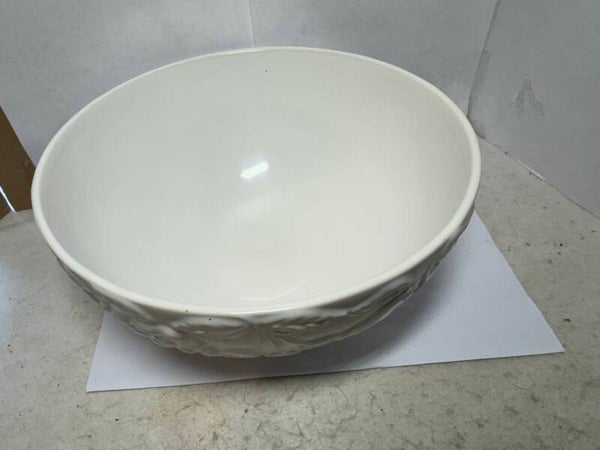 Vintage White Embossed Fruit Ceramic Fruit Bowl Grapes Cherries Large
