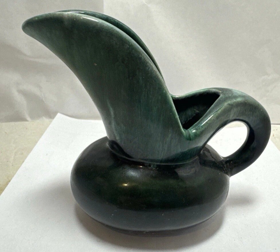 Mid Century Studio Pottery Jug Green Drip Glaze Sculptural Ewer Vintage MCM