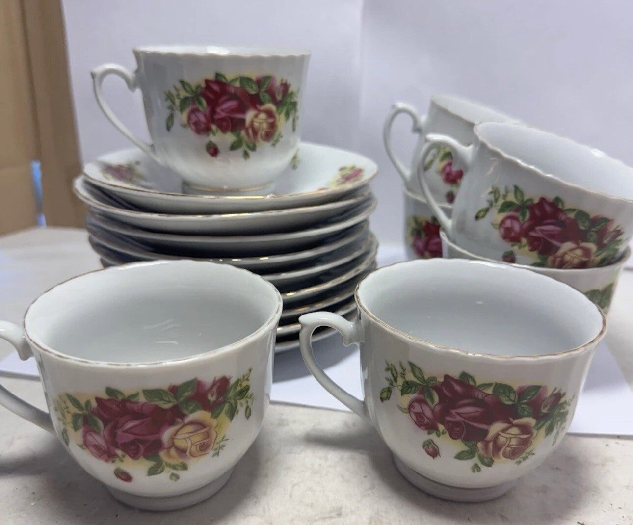 vintage staffordshire tea cups X 7 & 9 X Saucers Floral Elegant China English Rose