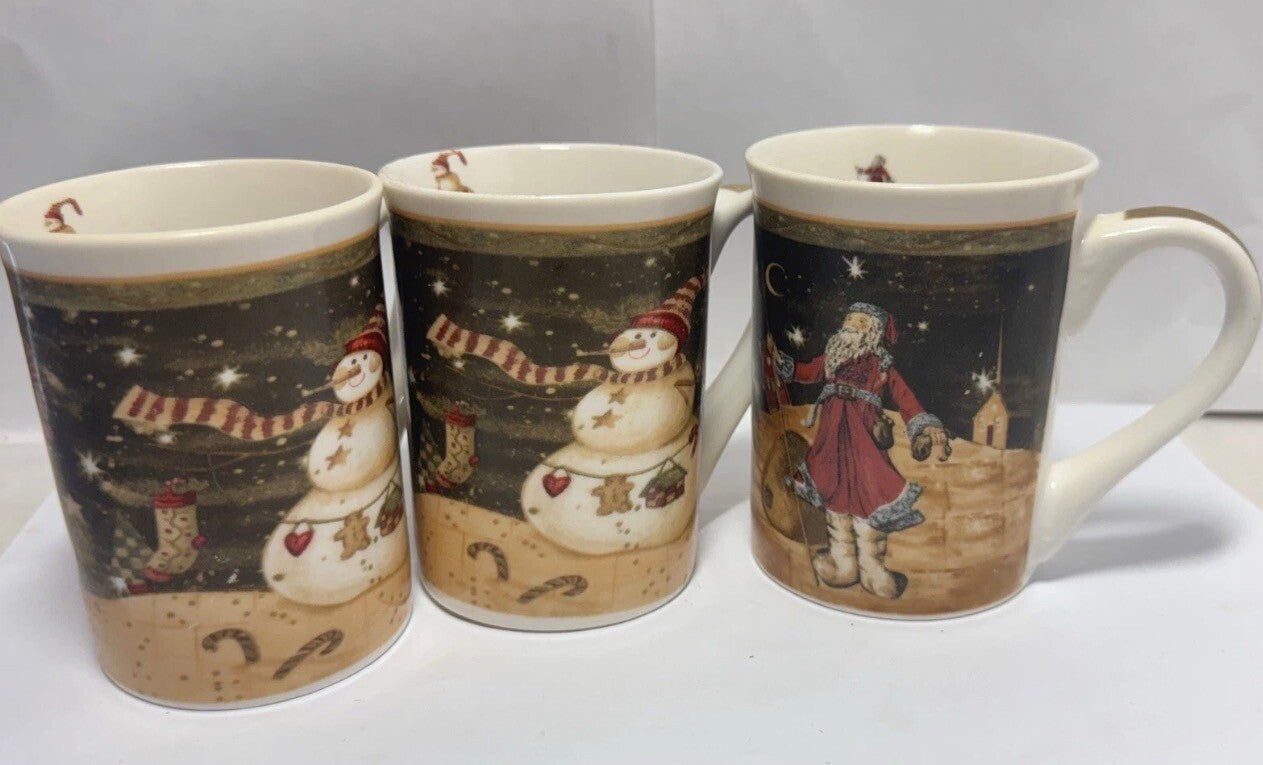Midnight Santa & Snowman Coffee Mugs - Christmas Matching Festive Tea Cups - GC