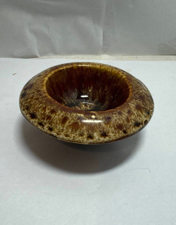 Vintage 1970s Studio Pottery Fat Lava Style Brown Drip Glaze Ashtray Bowl