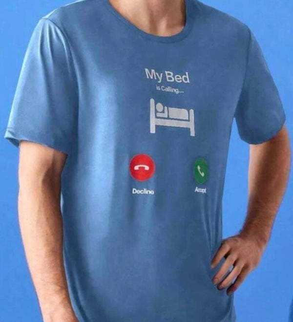 Mens Pyjama Top“ My bed is calling” logo Casual Fit New Nightwear