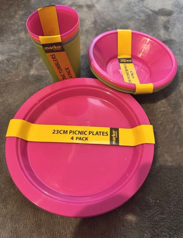 Plastic Colourful Plates Bowls Tumblers Set  Parties Christmas Children Adults