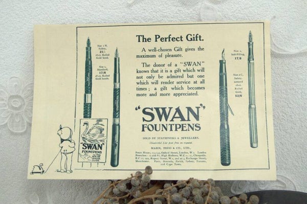 Vintage advertentie  van Swan vulpennen uit tijdschrift 1921