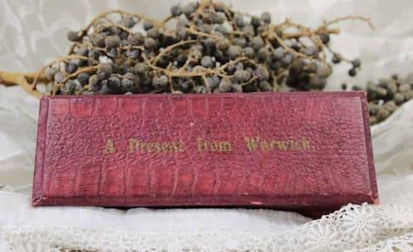 Antiek souvenirs naalden doosje uit Warwick c.1910
