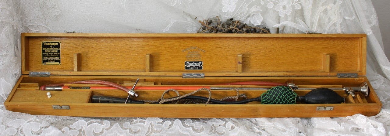 Antieke Urologische Cystoscoopset in Houten Kist | Vintage Medisch