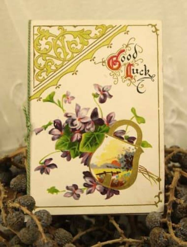 Prachtige Antieke  kerst reliëfkaart met viooltjes(1900-1915)