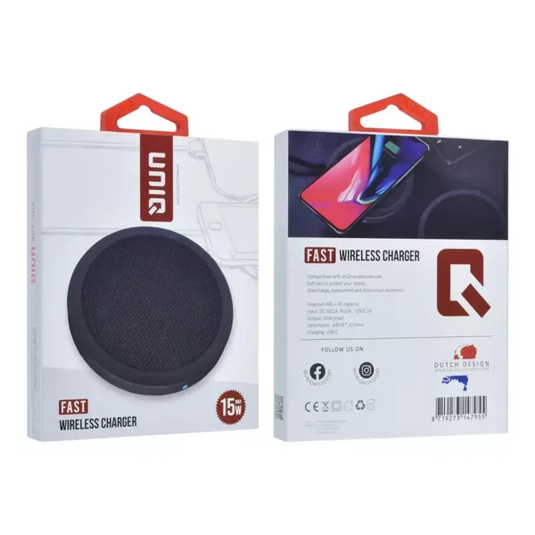 UNIQ Accessory 15W Draadloze snellader met USB-C - Zwart