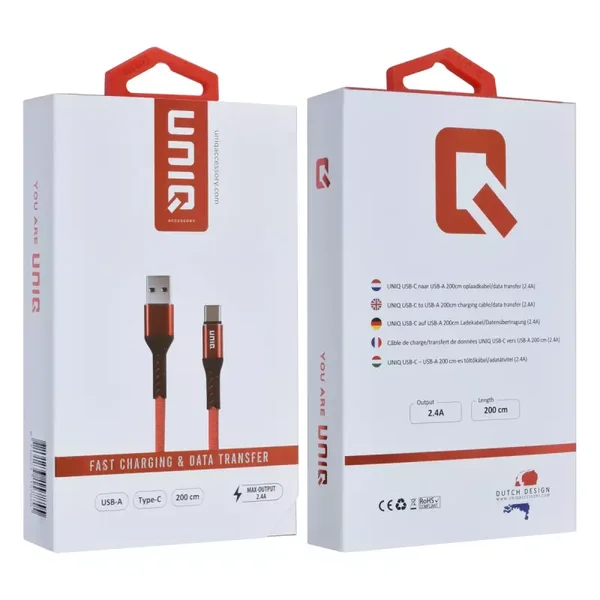 UNIQ accessoire USB Type-C kabel 200cm Fast Data Transfer Charger - Rood