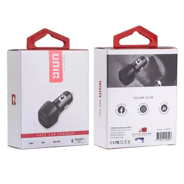 UNIQ Accessory Autolader USB 2 poorten - Snellader - Auto lader Geschikt voor Galaxy Samsung , Apple iPhone, iPad, Oppo, Huawei,Mi - 2.4A 36 Watt