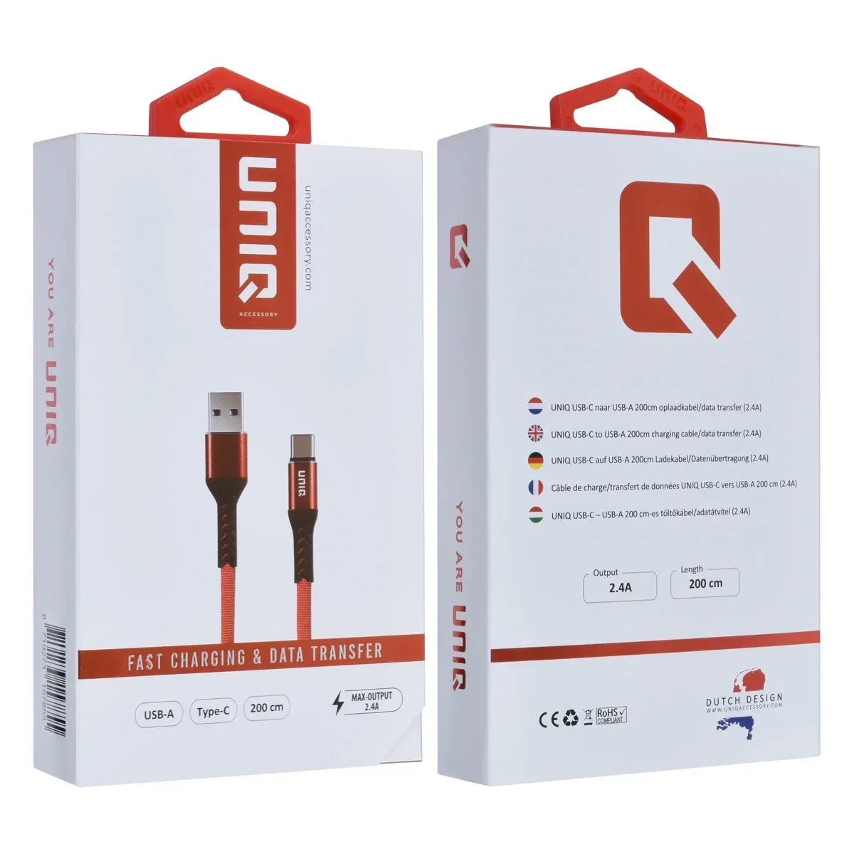 UNIQ accessoire USB Type-C kabel 200cm Fast Data Transfer Charger - Rood