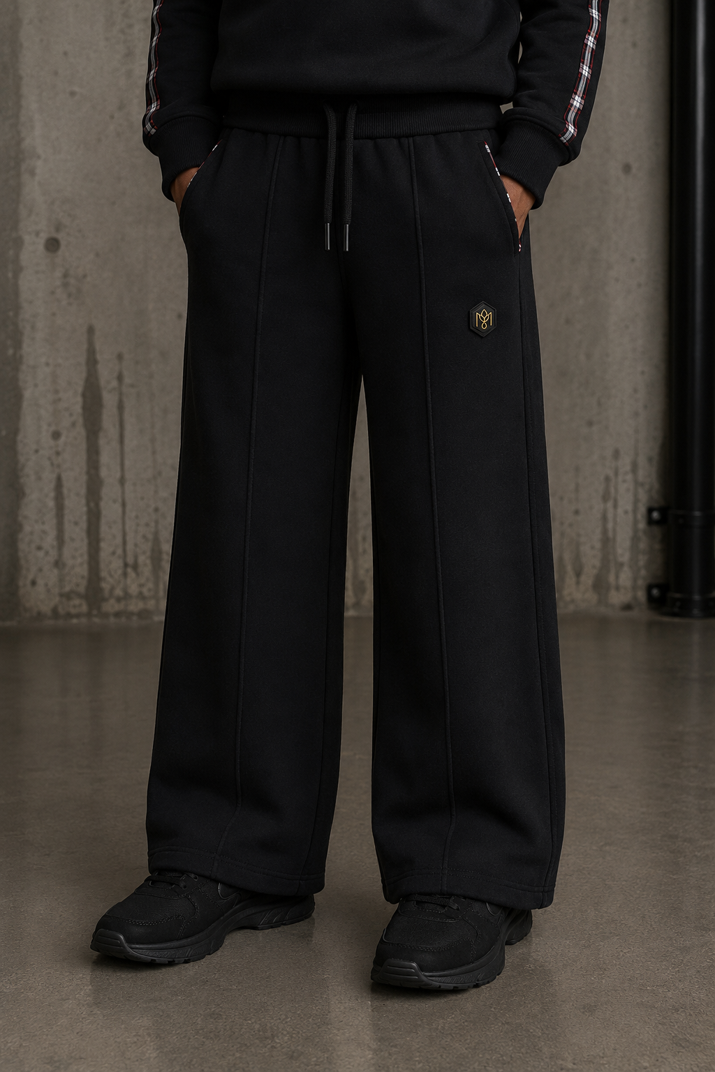 Urban Tartan Wide Pants Black