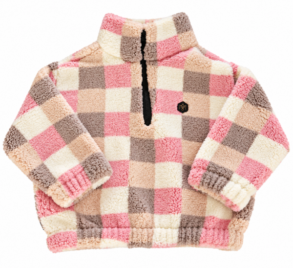 Pink check teddy half zip