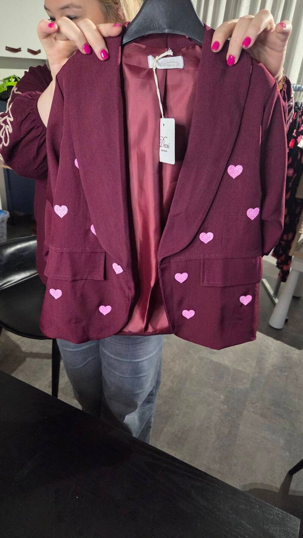 Blazer met hartjes bordeaux