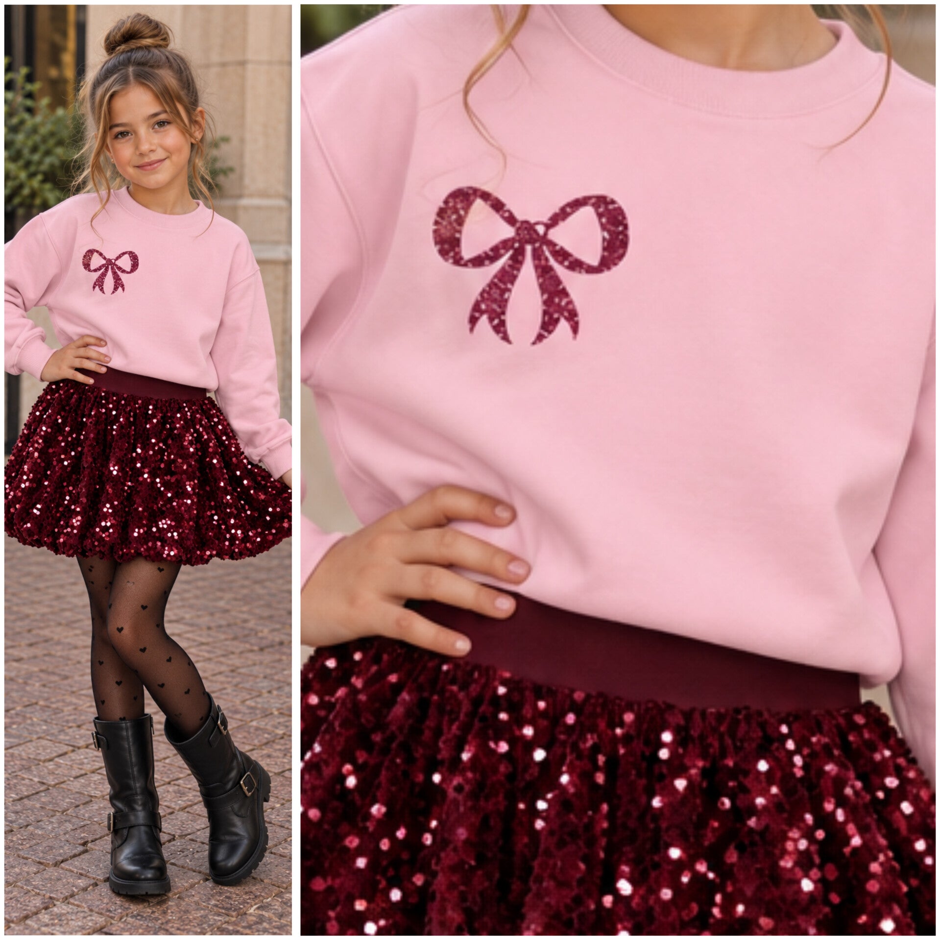 Sweater STRIKJE (lichtroze/glitterbordeaux)