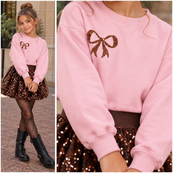 Sweater STRIKJE (lichtroze/glitterbruin)