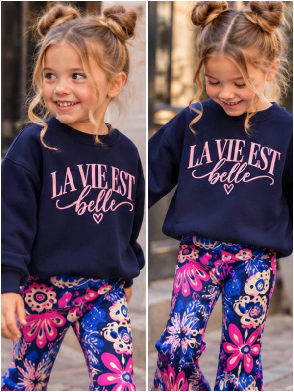Sweater LA VIE EST BELLE (navy/pastelroze)