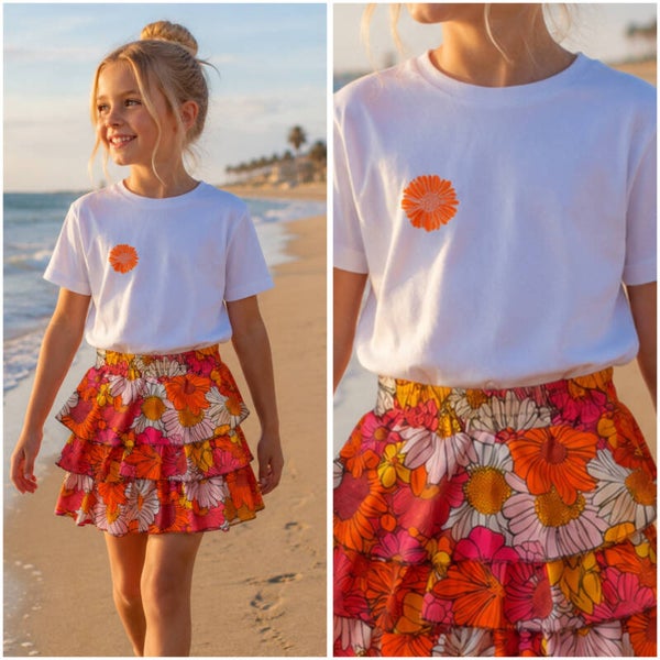 T-Shirt Bloem (Wit/Oranje)