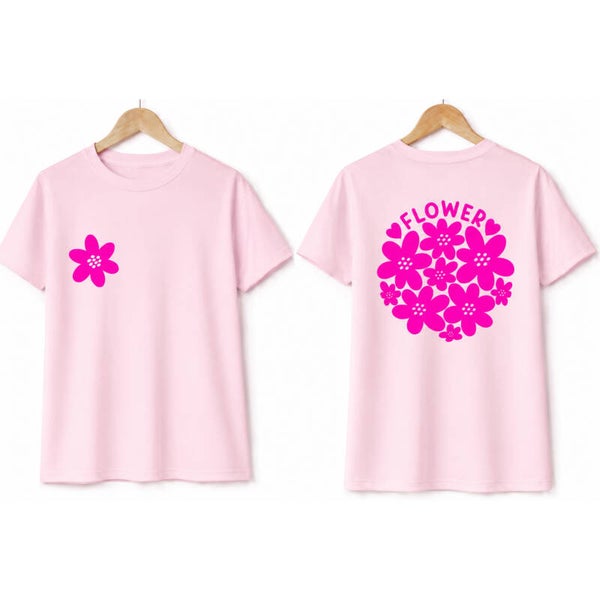 T-shirt NEON Flower Lichtroze/Roze (Verzenddatum 29juni)