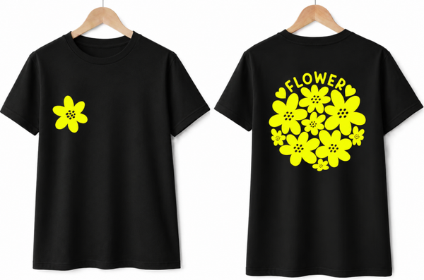 T-shirt NEON Flower Zwart/geel (Verzenddatum 29Juni)
