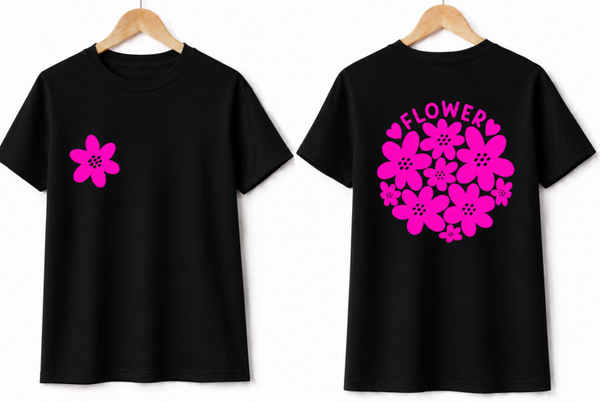 T-shirt NEON Flower Zwart/Roze (Verzenddatum 29Juni)