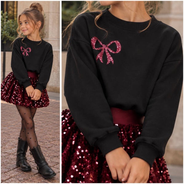 Sweater STRIKJE (zwart/glitterbordeaux)