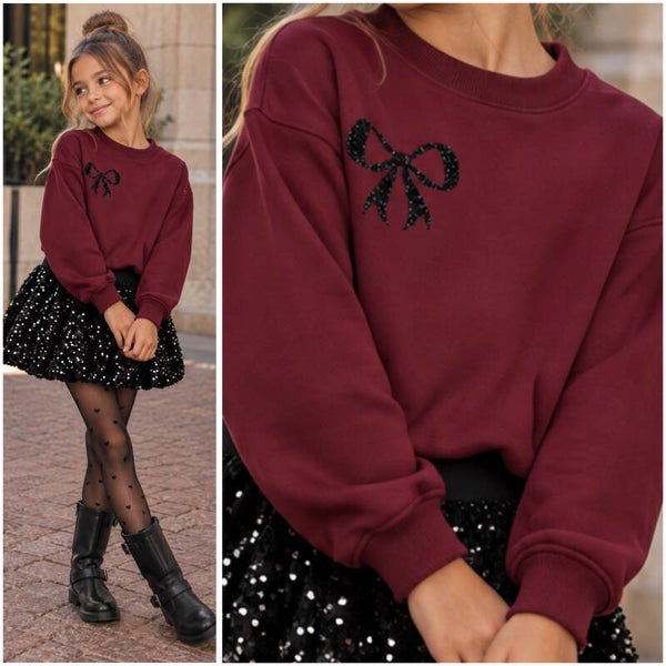 Sweater STRIKJE (Bordeaux/glitterzwart)