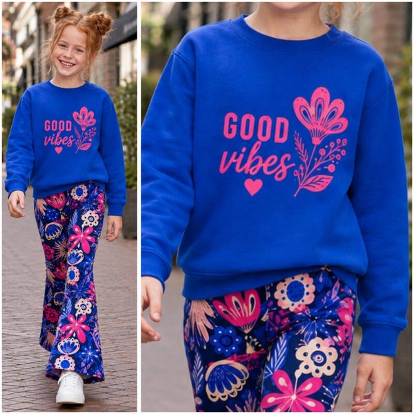 Sweater GOODVIBES (kobalt/roze)