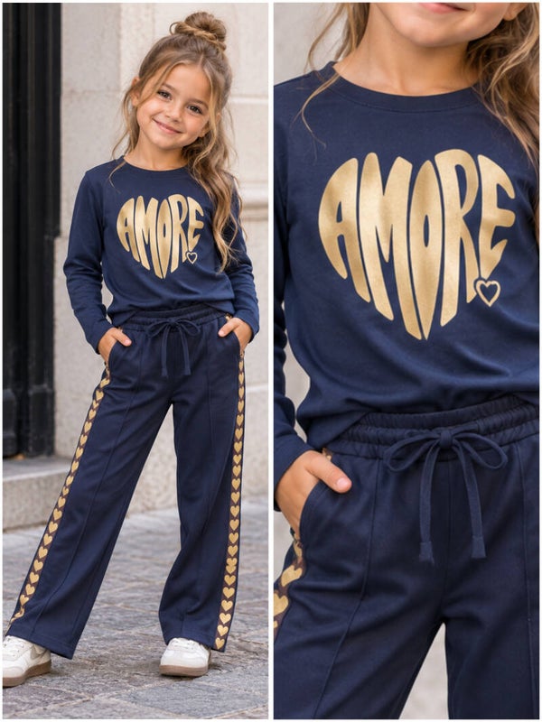 Longsleeve AMORE (navy/goud)