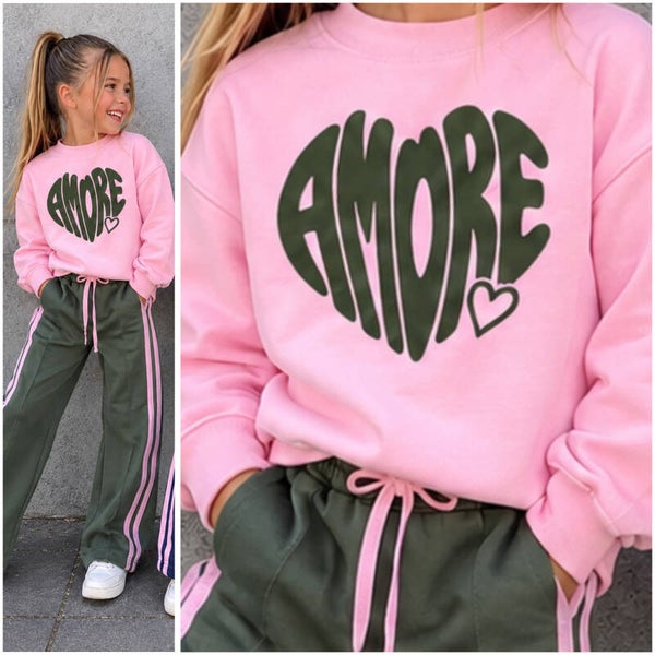 Sweater AMOUR (lichtroze/kaki)
