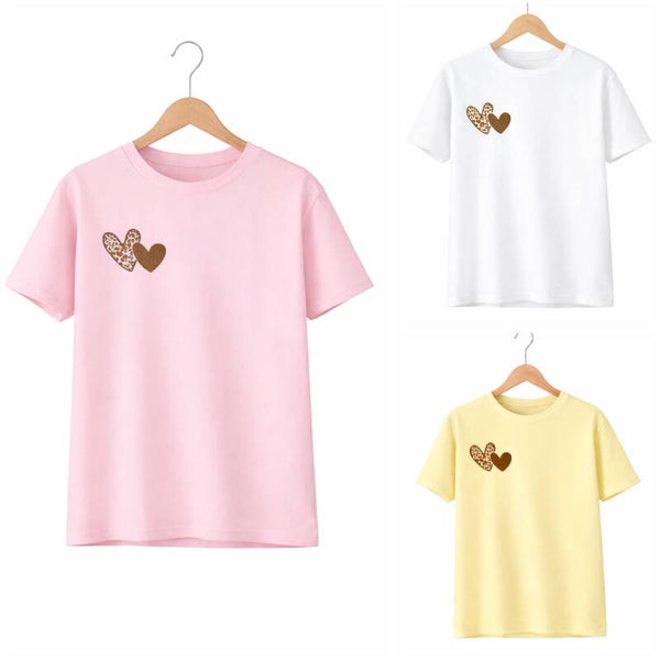 T-shirt CHEETAH hartjes glitter 💛🩷🤍