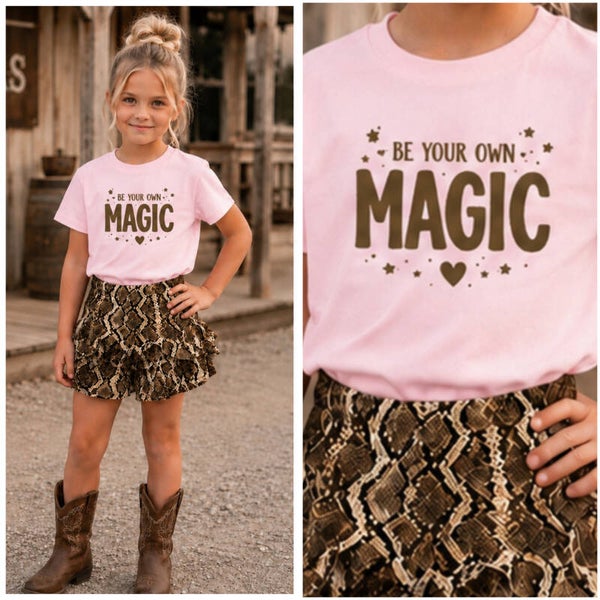 T-Shirt MAGIC Bruin/roze  (Verzenddatum 30-06-26)