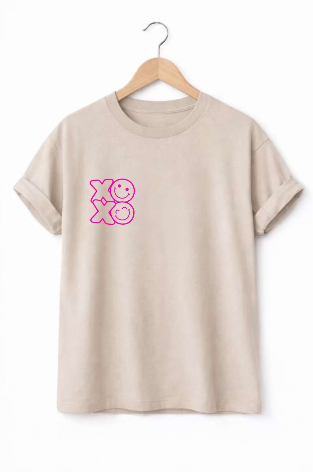 T-shirt beige XOXO smiley verzenddatum 26/1