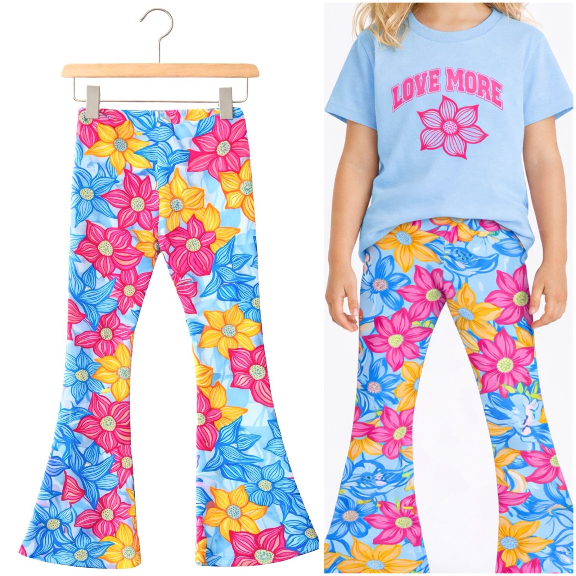 Flared broek bloemen blauw/roze 🩵🩷