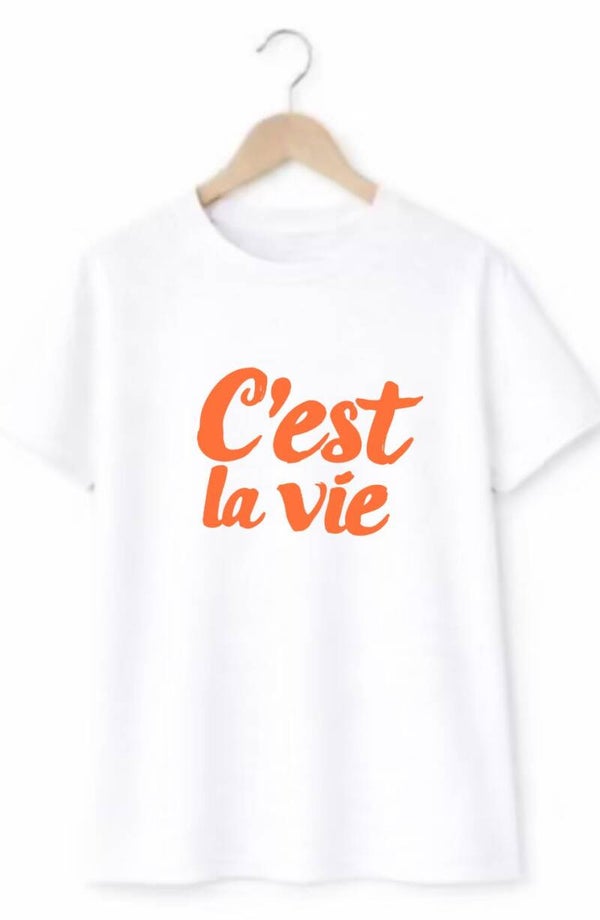 T-Shirt C'est la vie Wit/oranje
