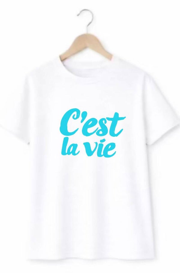 T-Shirt C'est la vie Wit/Blauw