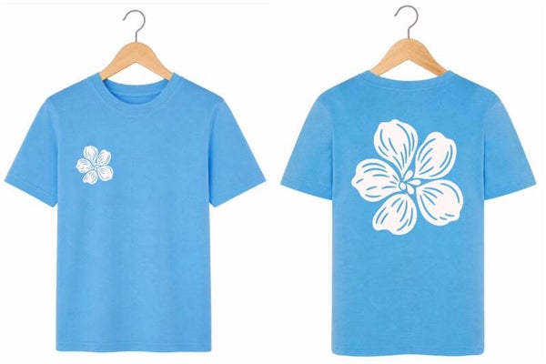 T-Shirt Bloem Blauw/Parelmoer wit