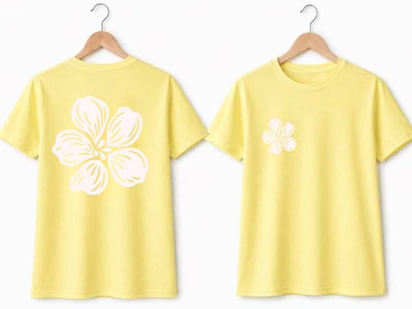 T-Shirt Bloem Geel/Parelmoer wit
