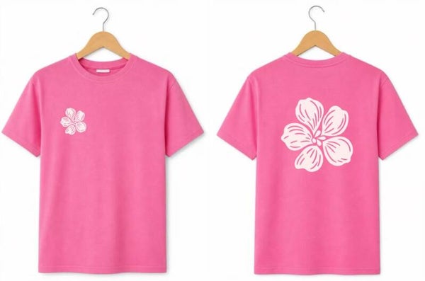 T-Shirt Bloem Roze/Parelmoer wit