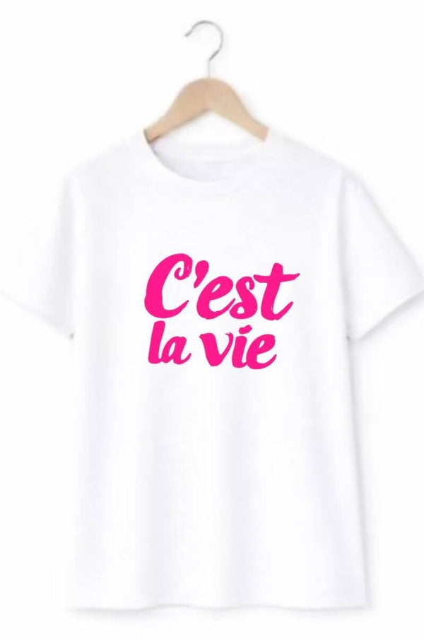 T-Shirt C'est la vie Wit/Roze